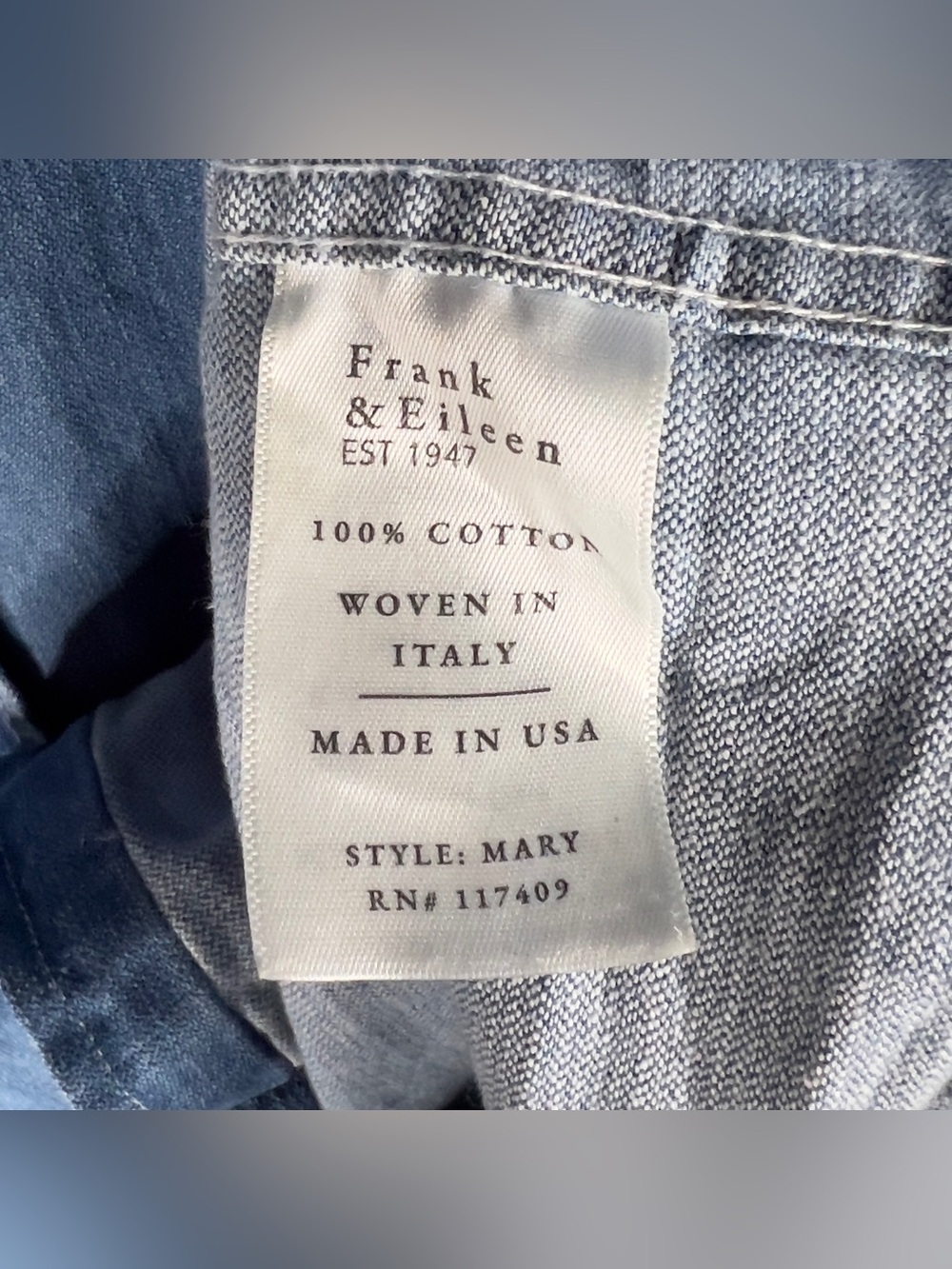 Frank & Eileen Ruffle Mary Denim Shirtdress Women's Medium Stonewash Indigo Mini - Picture 7 of 12